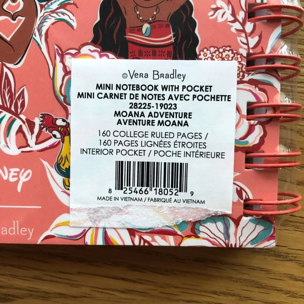 Vera Bradley Disney Moana Mini Notebook with Pocket NWT